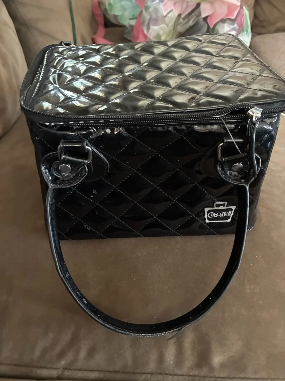 cupcakes & cashmere Black Quilted Patent Cosmetic Case